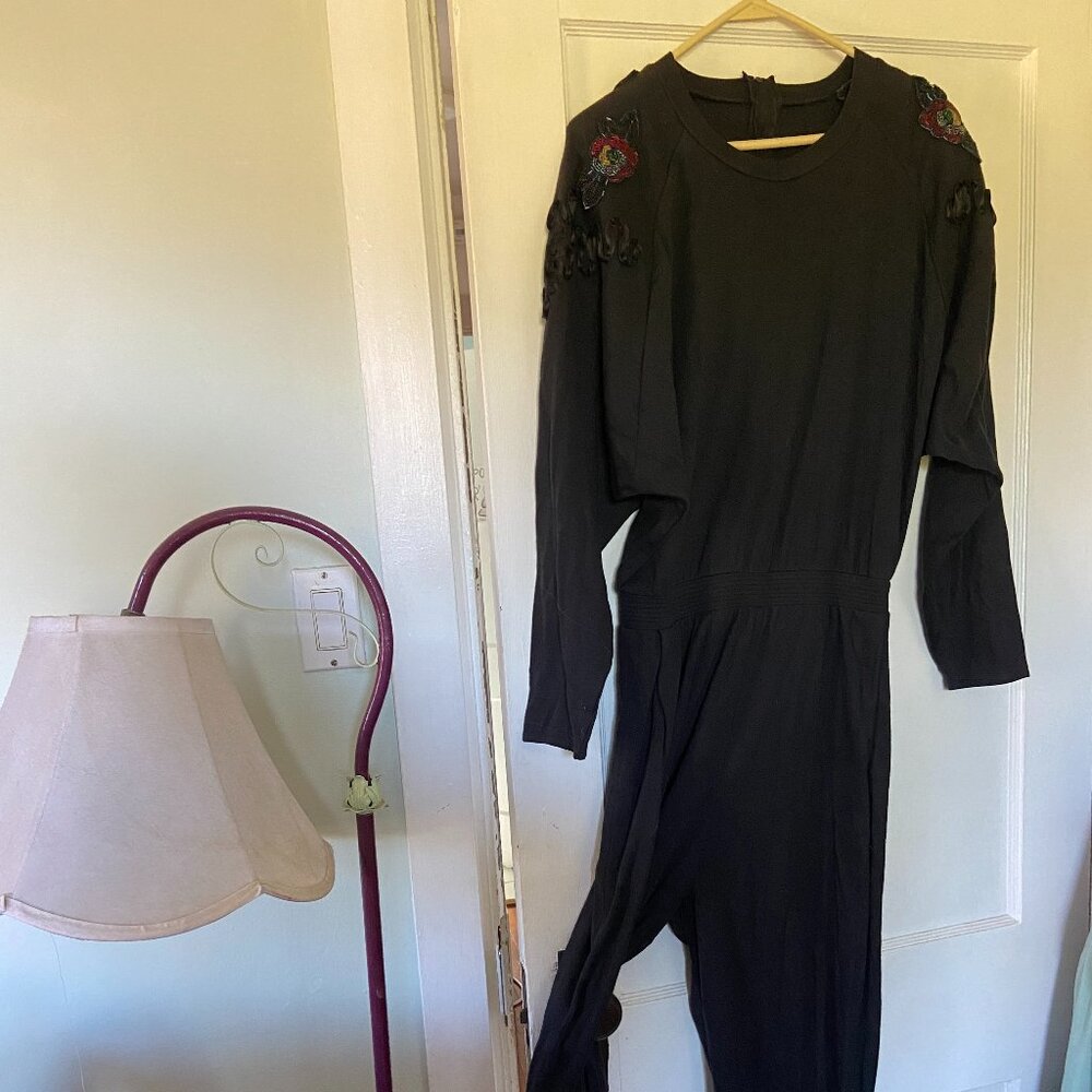 Vintage Embroidered Black Jumpsuit